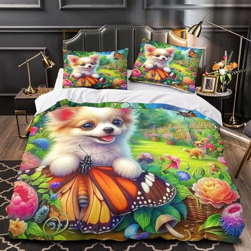TDSNKAVHB Chihuahua3D-Druck Bettdeckenbezug Bettwaren-Set Weiche Mikrofaser Nettes HaustierVerstecktem Reißverschluss Und Kissenbezügen Für Jungen Und MädchenSuper King（260x220cm） von TDSNKAVHB