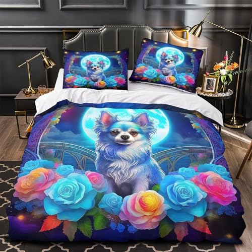TDSNKAVHB Chihuahua3D-Druck Bettdeckenbezug Bettwaren-Set Weiche Mikrofaser Nettes HaustierVerstecktem Reißverschluss Und Kissenbezug Für Kinder ErwachseneSuper King（260x220cm） von TDSNKAVHB