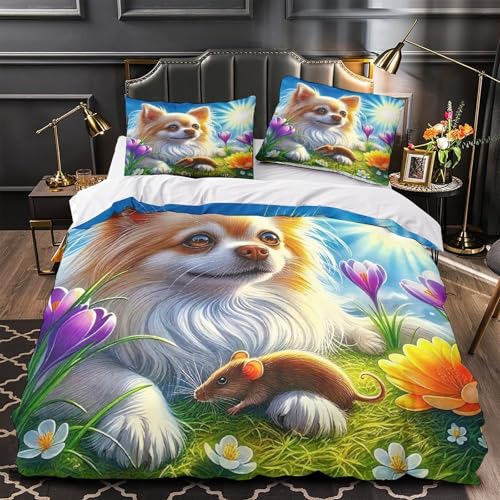 TDSNKAVHB Chihuahua3D-Druck Bettdeckenbezug Raumdekoration Weiche Mikrofaser Nettes HaustierVerstecktem Reißverschluss Und Kissenhüllen Für Jungen Und MädchenSingle（140x200cm） von TDSNKAVHB