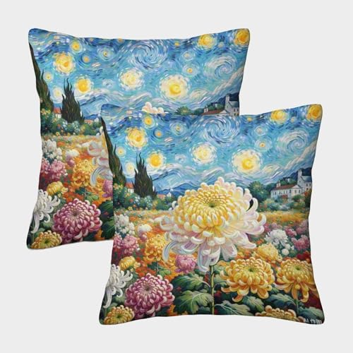 TDSNKAVHB Chrysanthemen 3D Printed Pillow Cover Decorative Square Cushion Blumen Cushion Cover Set of 2 for Home Bed Living Room Sofa 40x40cm von TDSNKAVHB