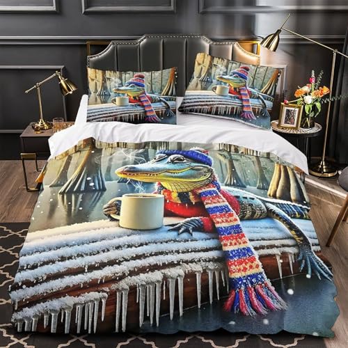 TDSNKAVHB Cocodrilo3D-Druck Bett-Set Raumdekoration Mikrofaser Mit KaffeeVerstecktem Reißverschluss Und Kissenbezug Für Teenager KinderKing（220x240cm） von TDSNKAVHB