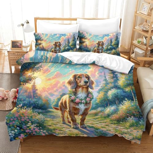 TDSNKAVHB Dachshund3D Printing Bed Set Bedding Set Microfiber with Blumen ClusterHidden Zipper and Pillowcases for Kids AdultSuper King（260x220cm） von TDSNKAVHB