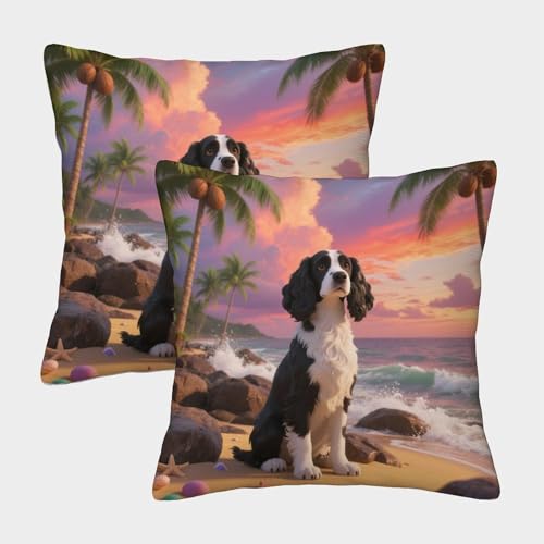 TDSNKAVHB Der Cocker Spaniel 3D Printed Pillow Case Home Decorative Square Cushion niedlich Haustier Standard Pillowcase Set of 2 Case Set for Couch Sofa Bedroom Living Room 40x40cm von TDSNKAVHB