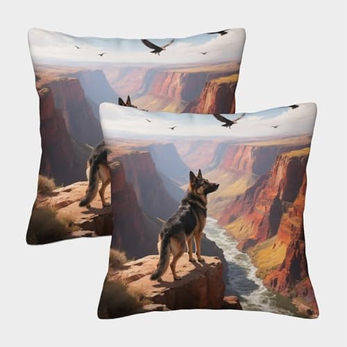 TDSNKAVHB Deutscher Schäfer 3D Printed Pillowcase Decorative Square Cushion Abenteuer Cushion Cover Set of 2 Case Set for Couch Sofa Bedroom Living Room 40x40cm von TDSNKAVHB