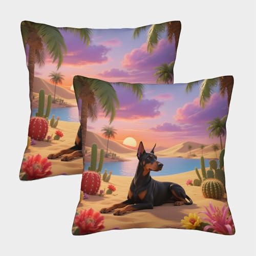 TDSNKAVHB Doberman Pinscher 3D Printed Pillow Cover Decorative Square Cushion niedlich Haustier Standard Pillowcase Set of 2 for Home Bed Living Room Sofa 40x40cm von TDSNKAVHB