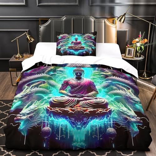 TDSNKAVHB Drachen3D-Druck Bett-Set Raumdekoration Mikrofaser Mit BuddhaVerstecktem Reißverschluss Und Kissenhüllen Für Teenager KinderSingle（135x200cm） von TDSNKAVHB