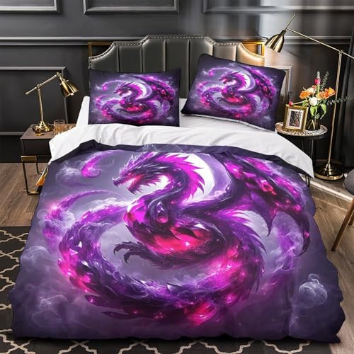 TDSNKAVHB Drachen3D-Druck Bett-Set Raumdekoration Mikrofaser Mit FantasieVerstecktem Reißverschluss Und Kissenbezug Für Kinder ErwachseneSuper King（260x220cm） von TDSNKAVHB