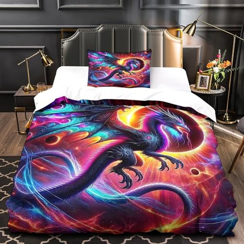 TDSNKAVHB Drachen3D-Druck Bett-Set Raumdekoration Mikrofaser Mit FantasieVerstecktem Reißverschluss Und Kissenhüllen Für Jungen Und MädchenSingle（135x200cm） von TDSNKAVHB