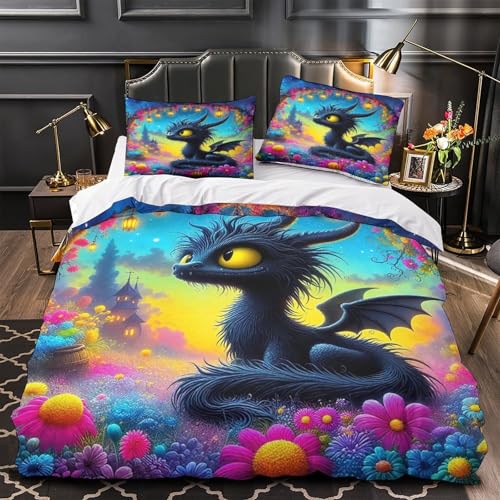 TDSNKAVHB Drachen3D-Druck Bett-Set Raumdekoration Mikrofaser Mit niedlichVerstecktem Reißverschluss Und Kissenbezügen Für Kinder ErwachseneSingle（140x200cm） von TDSNKAVHB