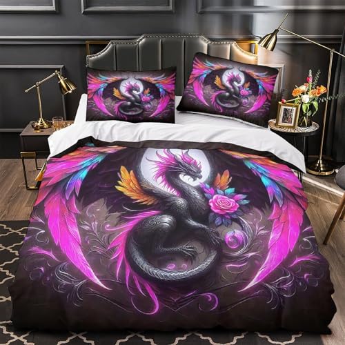 TDSNKAVHB Drachen3D-Druck Bett-Set Raumdekoration Weiche Mikrofaser FantasieVerstecktem Reißverschluss Und Kissenbezügen Für Jungen Und MädchenDouble（200x200cm） von TDSNKAVHB