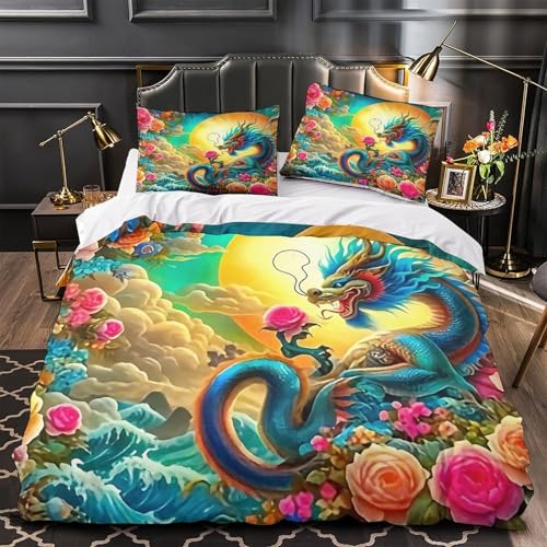 TDSNKAVHB Drachen3D-Druck Bett-Set Raumdekoration Weiche Mikrofaser FantasieVerstecktem Reißverschluss Und Kissenhüllen Für Jungen Und MädchenSuper King（260x220cm） von TDSNKAVHB
