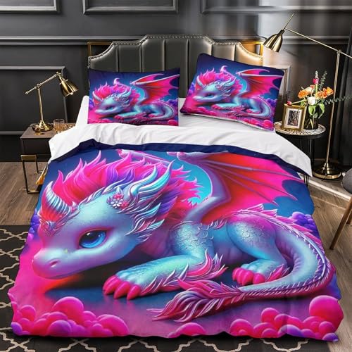 TDSNKAVHB Drachen3D-Druck Bettdeckenbezug Raumdekoration Weiche Mikrofaser niedlichVerstecktem Reißverschluss Und Kissenhüllen Für Jungen Und MädchenKing（220x240cm） von TDSNKAVHB