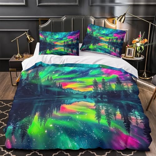 TDSNKAVHB Dschungel3D-Druck Bett-Set Raumdekoration Weiche Mikrofaser AuroraVerstecktem Reißverschluss Und Kissenhüllen Für Jungen Und MädchenSingle（140x200cm） von TDSNKAVHB