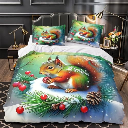 TDSNKAVHB Eichhörnchen3D-Druck Bett-Set Raumdekoration Mikrofaser Mit SchneeVerstecktem Reißverschluss Und Kissenhüllen Für Kinder ErwachseneSuper King（260x220cm） von TDSNKAVHB