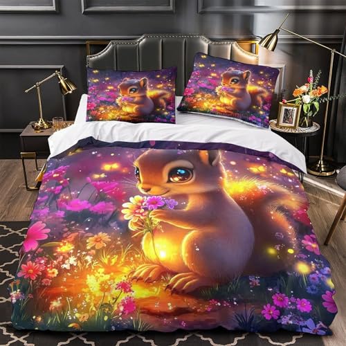 TDSNKAVHB Eichhörnchen3D-Druck Bett-Set Raumdekoration Mikrofaser Mit schönVerstecktem Reißverschluss Und Kissenbezug Für Jungen Und MädchenKing（220x240cm） von TDSNKAVHB