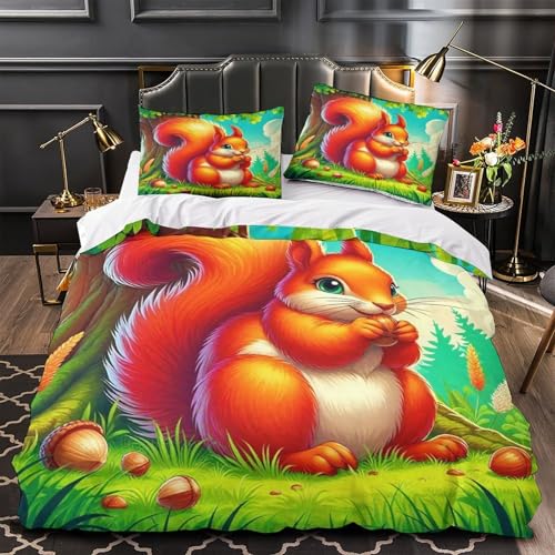 TDSNKAVHB Eichhörnchen3D-Druck Bettdeckenbezug Bettwaren-Set Weiche Mikrofaser niedlichVerstecktem Reißverschluss Und Kissenbezügen Für Jungen Und MädchenSingle（140x200cm） von TDSNKAVHB