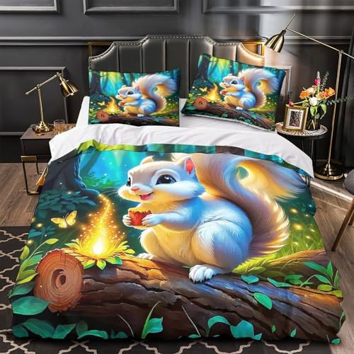 TDSNKAVHB Eichhörnchen3D-Druck Bettdeckenbezug Bettwaren-Set Weiche Mikrofaser niedlichVerstecktem Reißverschluss Und Kissenbezug Für Kinder ErwachseneKing（220x240cm） von TDSNKAVHB
