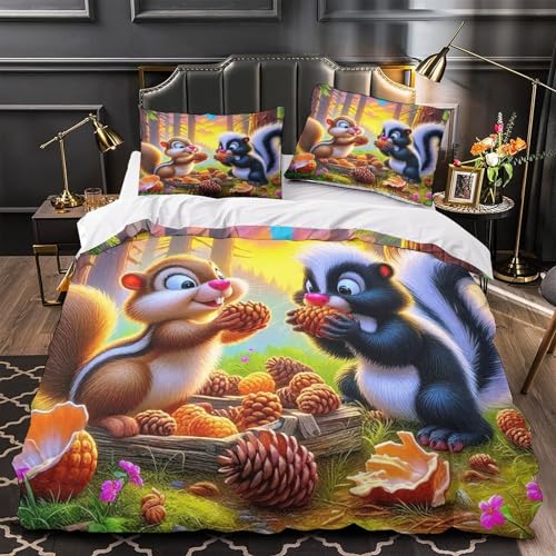 TDSNKAVHB Eichhörnchen3D-Druck Bettdeckenbezug Bettwaren-Set Weiche Mikrofaser niedlichVerstecktem Reißverschluss Und Kissenhüllen Für Jungen Und MädchenDouble（200x200cm） von TDSNKAVHB