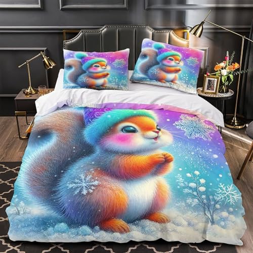 TDSNKAVHB Eichhörnchen3D-Druck Bettdeckenbezug Raumdekoration Weiche Mikrofaser SchneeVerstecktem Reißverschluss Und Kissenbezügen Für Jungen Und MädchenSuper King（260x220cm） von TDSNKAVHB