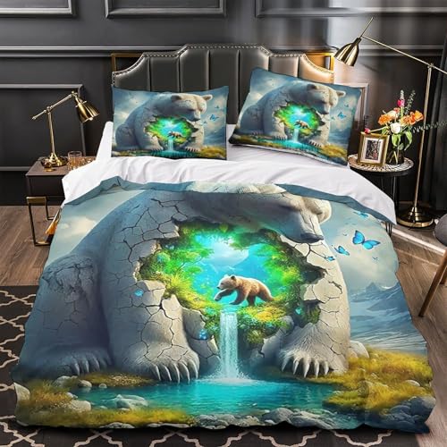 TDSNKAVHB Eisbär3D-Druck Bett-Set Raumdekoration Mikrofaser Mit FantasieVerstecktem Reißverschluss Und Kissenbezug Für Jungen Und MädchenSingle（140x200cm） von TDSNKAVHB