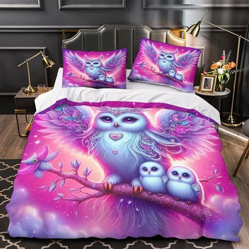 TDSNKAVHB Eule3D-Druck Bett-Set Raumdekoration Mikrofaser Mit FantasieVerstecktem Reißverschluss Und Kissenhüllen Für Jungen Und MädchenSingle（140x200cm） von TDSNKAVHB