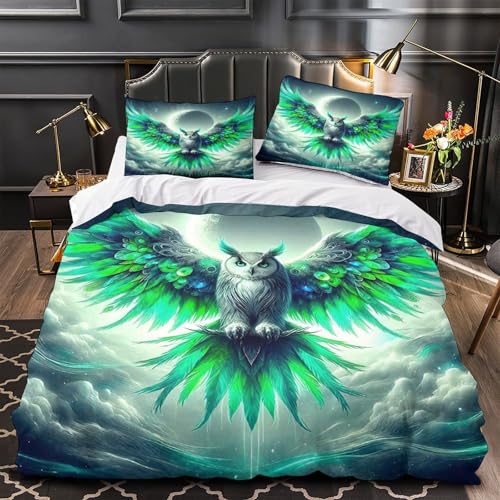 TDSNKAVHB Eule3D-Druck Bett-Set Raumdekoration Mikrofaser Mit MondVerstecktem Reißverschluss Und Kissenbezügen Für Jungen Und MädchenDouble（200x200cm） von TDSNKAVHB