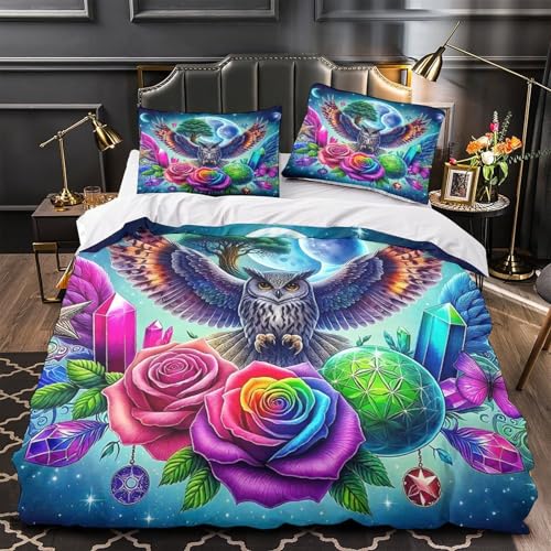 TDSNKAVHB Eule3D-Druck Bett-Set Raumdekoration Mikrofaser Mit MondVerstecktem Reißverschluss Und Kissenhüllen Für Teenager KinderSingle（140x200cm） von TDSNKAVHB