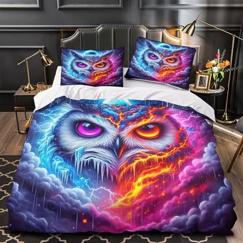TDSNKAVHB Eule3D-Druck Bett-Set Raumdekoration Weiche Mikrofaser EIS und FeuerVerstecktem Reißverschluss Und Kissenbezügen Für Jungen Und MädchenSuper King（260x220cm） von TDSNKAVHB