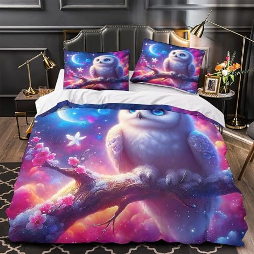 TDSNKAVHB Eule3D-Druck Bett-Set Raumdekoration Weiche Mikrofaser MondVerstecktem Reißverschluss Und Kissenhüllen Für Jungen Und MädchenKing（220x240cm） von TDSNKAVHB