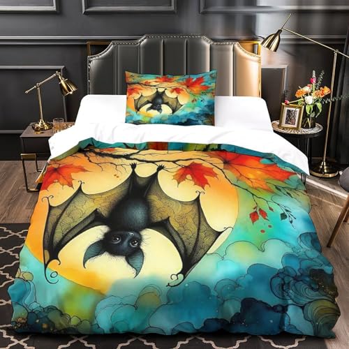 TDSNKAVHB Fledermaus3D-Druck Bett-Set Raumdekoration Mikrofaser Mit MondVerstecktem Reißverschluss Und Kissenbezügen Für Jungen Und MädchenSingle（135x200cm） von TDSNKAVHB