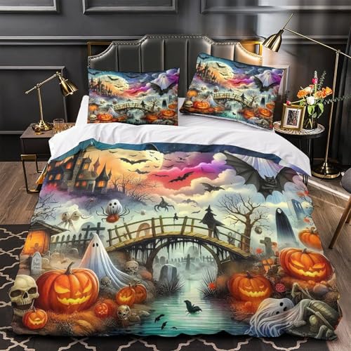 TDSNKAVHB Fledermaus3D-Druck Bett-Set Raumdekoration Weiche Mikrofaser HalloweenVerstecktem Reißverschluss Und Kissenbezügen Für Jungen Und MädchenDouble（200x200cm） von TDSNKAVHB
