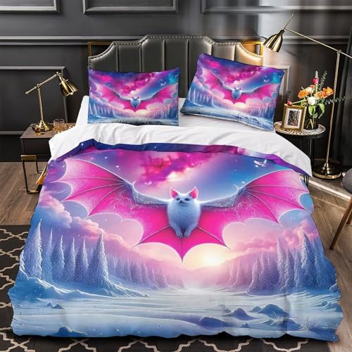 TDSNKAVHB Fledermaus3D-Druck Bett-Set Raumdekoration Weiche Mikrofaser SternenhimmelVerstecktem Reißverschluss Und Kissenbezügen Für Jungen Und MädchenKing（220x240cm） von TDSNKAVHB