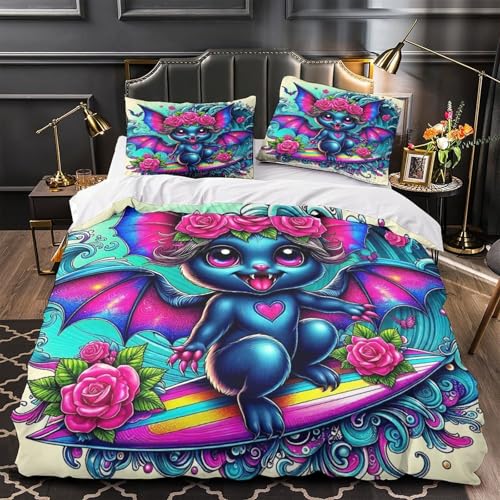 TDSNKAVHB Fledermaus3D-Druck Bettdeckenbezug Bettwaren-Set Weiche Mikrofaser BlumenVerstecktem Reißverschluss Und Kissenbezug Für Jungen Und MädchenKing（220x240cm） von TDSNKAVHB