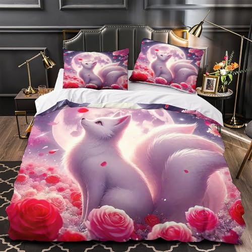 TDSNKAVHB Fox3D-Druck Bettdeckenbezug Raumdekoration Weiche Mikrofaser FantasieVerstecktem Reißverschluss Und Kissenbezug Für Jungen Und MädchenSuper King（260x220cm） von TDSNKAVHB