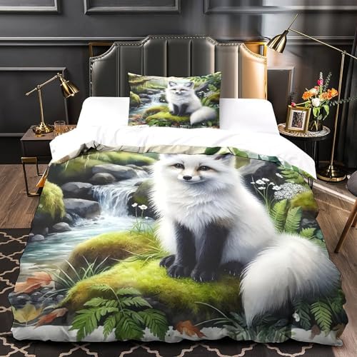 TDSNKAVHB Fox3D-Druck Bettdeckenbezug Raumdekoration Weiche Mikrofaser niedliche TiereVerstecktem Reißverschluss Und Kissenhüllen Für Kinder ErwachseneSingle（135x200cm） von TDSNKAVHB