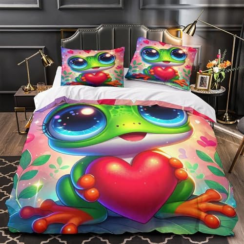 TDSNKAVHB Frosch3D-Druck Bettdeckenbezug Bettwaren-Set Weiche Mikrofaser niedlichVerstecktem Reißverschluss Und Kissenbezügen Für Jungen Und MädchenDouble（200x200cm） von TDSNKAVHB
