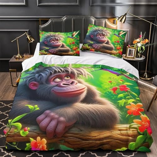 TDSNKAVHB Gorilla3D-Druck Bett-Set Raumdekoration Mikrofaser Mit HummingVogelVerstecktem Reißverschluss Und Kissenbezügen Für Kinder ErwachseneSingle（140x200cm） von TDSNKAVHB