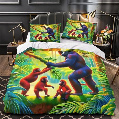 TDSNKAVHB Gorilla3D-Druck Bettdeckenbezug Bettwaren-Set Weiche Mikrofaser WaldVerstecktem Reißverschluss Und Kissenbezügen Für Kinder ErwachseneDouble（200x200cm） von TDSNKAVHB