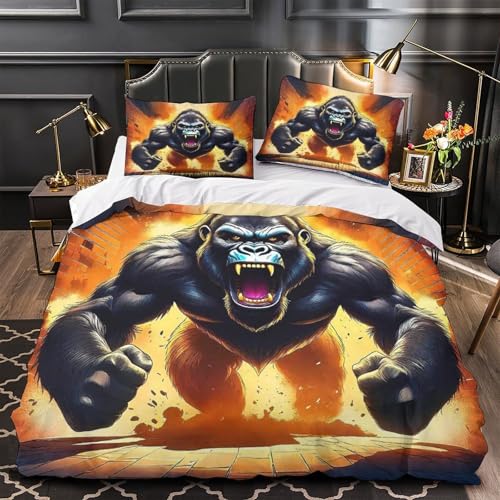 TDSNKAVHB Gorilla3D-Druck Bettdeckenbezug Raumdekoration Weiche Mikrofaser KunstVerstecktem Reißverschluss Und Kissenbezug Für Kinder ErwachseneKing（220x240cm） von TDSNKAVHB