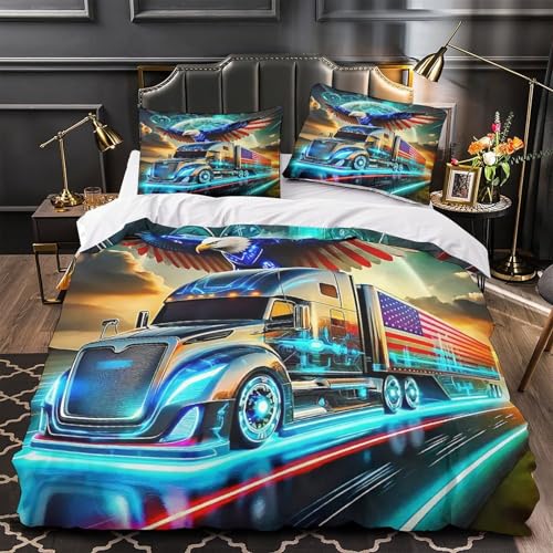 TDSNKAVHB Großer LKW3D-Druck Bett-Set Raumdekoration Mikrofaser Mit Bald AdlerVerstecktem Reißverschluss Und Kissenbezug Für Teenager KinderSingle（140x200cm） von TDSNKAVHB