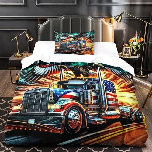 TDSNKAVHB Großer LKW3D-Druck Bett-Set Raumdekoration Weiche Mikrofaser Bald AdlerVerstecktem Reißverschluss Und Kissenhüllen Für Jungen Und MädchenSingle（135x200cm） von TDSNKAVHB