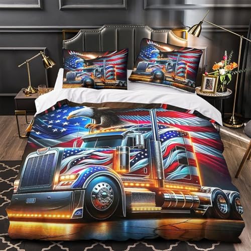 TDSNKAVHB Großer LKW3D-Druck Bett-Set Raumdekoration Weiche Mikrofaser Bald AdlerVerstecktem Reißverschluss Und Kissenhüllen Für Teenager KinderDouble（200x200cm） von TDSNKAVHB