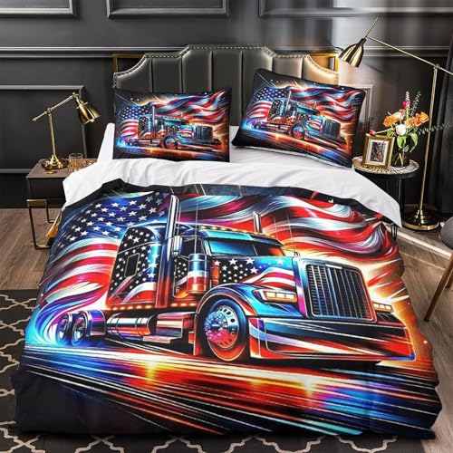 TDSNKAVHB Großer LKW3D-Druck Bett-Set Raumdekoration Weiche Mikrofaser KunstVerstecktem Reißverschluss Und Kissenbezügen Für Jungen Und MädchenSuper King（260x220cm） von TDSNKAVHB
