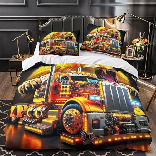 TDSNKAVHB Großer LKW3D-Druck Bett-Set Raumdekoration Weiche Mikrofaser LöwenVerstecktem Reißverschluss Und Kissenbezügen Für Kinder ErwachseneDouble（200x200cm） von TDSNKAVHB