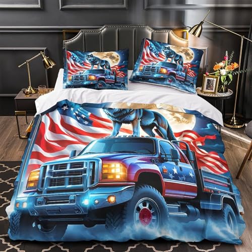 TDSNKAVHB Großer LKW3D-Druck Bett-Set Raumdekoration Weiche Mikrofaser WolfVerstecktem Reißverschluss Und Kissenbezügen Für Teenager KinderDouble（200x200cm） von TDSNKAVHB