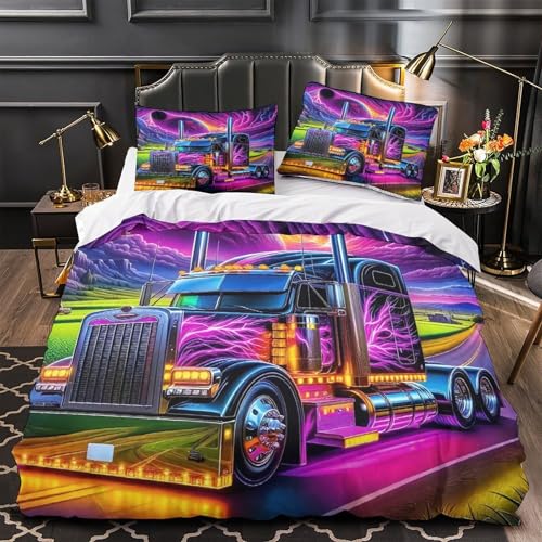 TDSNKAVHB Großer LKW3D-Druck Bettdeckenbezug Bettwaren-Set Mikrofaser Mit FantasieVerstecktem Reißverschluss Und Kissenhüllen Für Jungen Und MädchenSuper King（260x220cm） von TDSNKAVHB