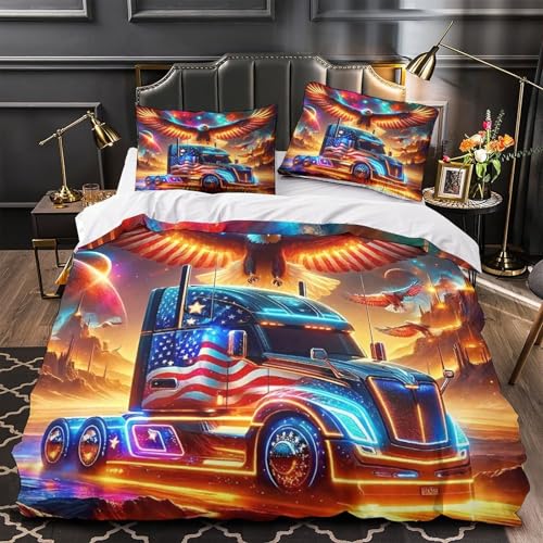 TDSNKAVHB Großer LKW3D-Druck Bettdeckenbezug Bettwaren-Set Weiche Mikrofaser Bald AdlerVerstecktem Reißverschluss Und Kissenbezügen Für Jungen Und MädchenSuper King（260x220cm） von TDSNKAVHB