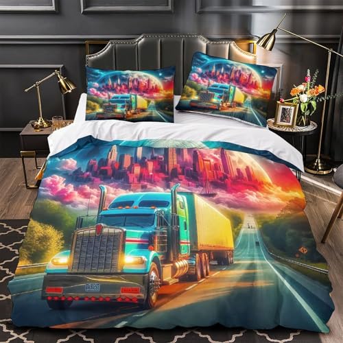 TDSNKAVHB Großer LKW3D-Druck Bettdeckenbezug Raumdekoration Weiche Mikrofaser FantasieVerstecktem Reißverschluss Und Kissenbezug Für Jungen Und MädchenSuper King（260x220cm） von TDSNKAVHB