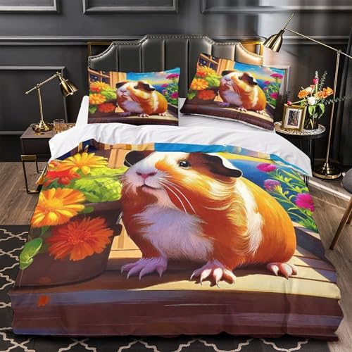 TDSNKAVHB Guineeschwein3D-Druck Bett-Set Raumdekoration Mikrofaser Mit niedlichVerstecktem Reißverschluss Und Kissenbezug Für Kinder ErwachseneKing（220x240cm） von TDSNKAVHB