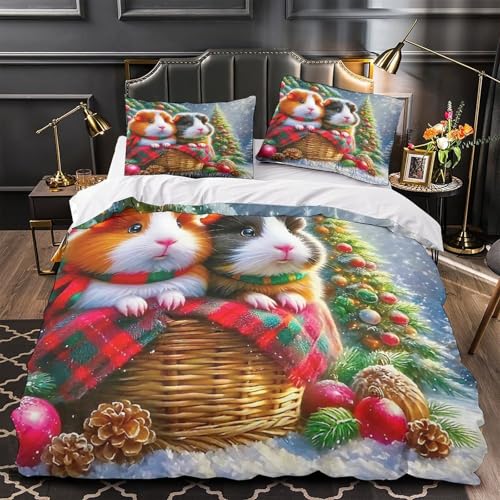 TDSNKAVHB Guineeschwein3D-Druck Bettdeckenbezug Raumdekoration Mikrofaser Mit niedlichVerstecktem Reißverschluss Und Kissenbezügen Für Kinder ErwachseneDouble（200x200cm） von TDSNKAVHB